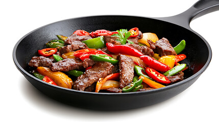 Sizzling beef stir-fry with colorful vegetables kitchen food photography indoor top-down view culinary delight