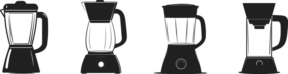 Silhouette black kitchen blender vector on white background with simple blender icon and logo illustration