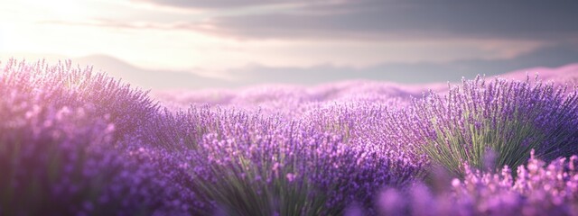 Obraz premium Experience the calming beauty of lavender fields bathed in golden sunlight during a serene late afternoon in Provence, France, where nature offers a moment of tranquility and peace