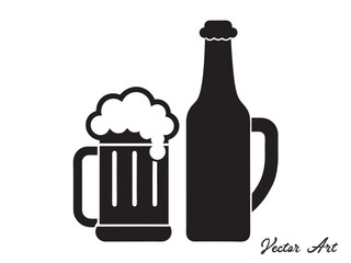 Beer mug silhouette vector, Two cheers beer mugs icon vector illustration