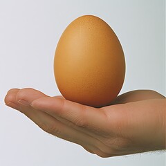 A brown egg is held gently in an open human hand