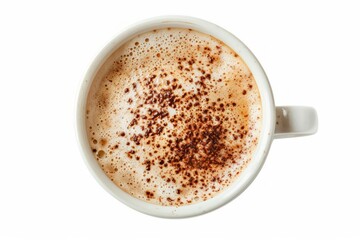 Fototapeta premium Cappuccino in white cup on saucer with cinnamon. Artificial intelligence image