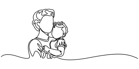 Mother and baby in continuous one line drawing. Mothers day celebration concept in single line art illustration. Editable vector, mother and baby image on Mather day Mather and his two children of pro