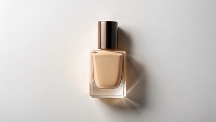 Beige Nail Polish Bottle Top View, White Background, Catalogue Style Stock Photo