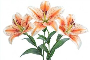 Lily with yellow details on isolated white background. Artificial Intelligence image