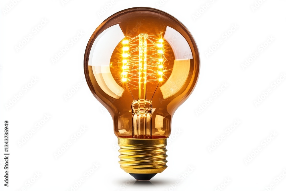 Aufkleber vintage style amber light bulb with glowing filament showcasing warm illumination in a clean setting