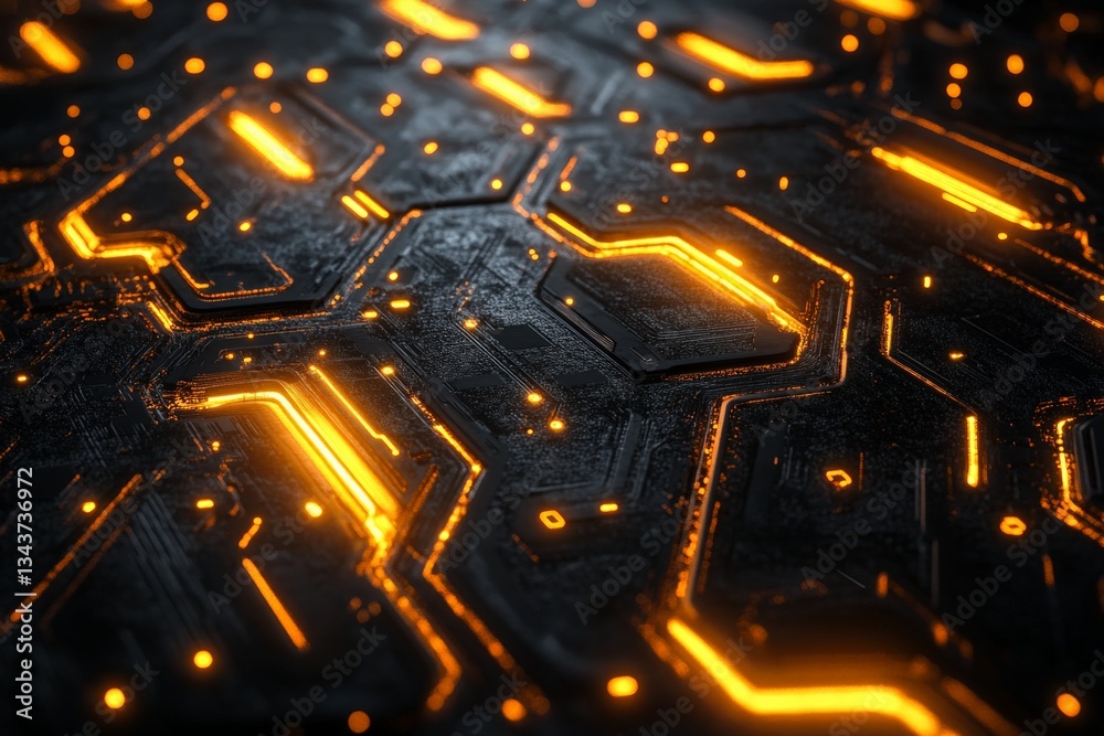 Fototapete Circuit board texture with glowing elements represents technology and innovation in a futuristic setting