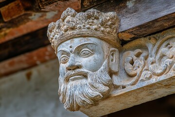 Obraz premium Intricate stone carving of a regal figure on an ancient temple in India showcasing exquisite craftsmanship