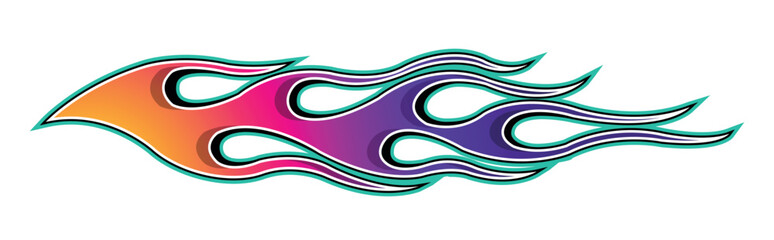 Burning tires and flame sports car decal vinyl sticker. Racing car speed fire flames vector art graphic. Side decoration for car, auto, truck, boat, suv, motorcycle.