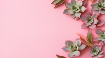 Fototapeta premium Pink Background Echeveria Succulent Flatlay,Floral Design,Plant Composition,Pink Aesthetic Succulents, Flatlay