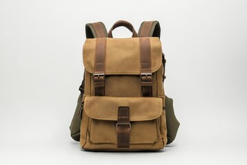 Stylish brown canvas backpack with leather accents suitable for outdoor adventures or daily use