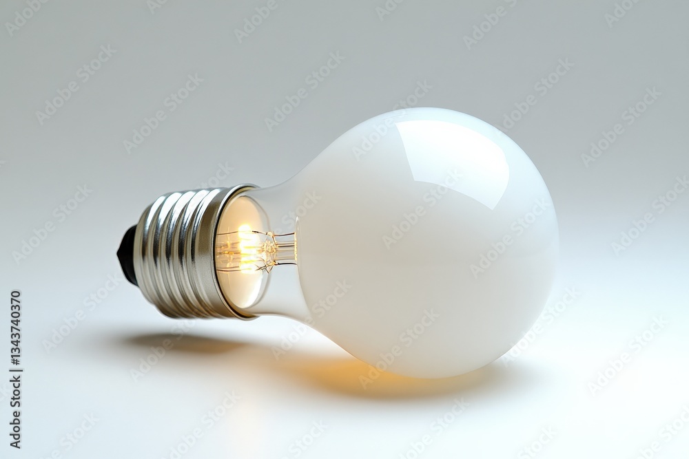 Poster Light bulb glowing softly on a plain background showcasing its design and glow