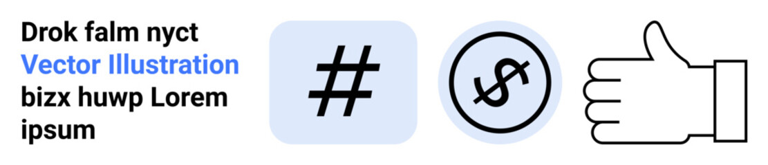 metadata tag, dollar sign, and thumbs-up icons representing trending topics, online earnings, and user engagement. Ideal for marketing, social media, business, analytics finance e-commerce simple
