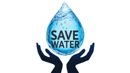hand holding water drop concept of save water isolated on white background 