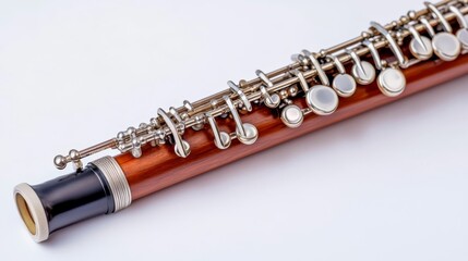 Fototapeta premium High-Angle Close-Up of a Wooden Oboe, Musical Instrument, Classical Music, Oboe Keys Oboe, Woodwind