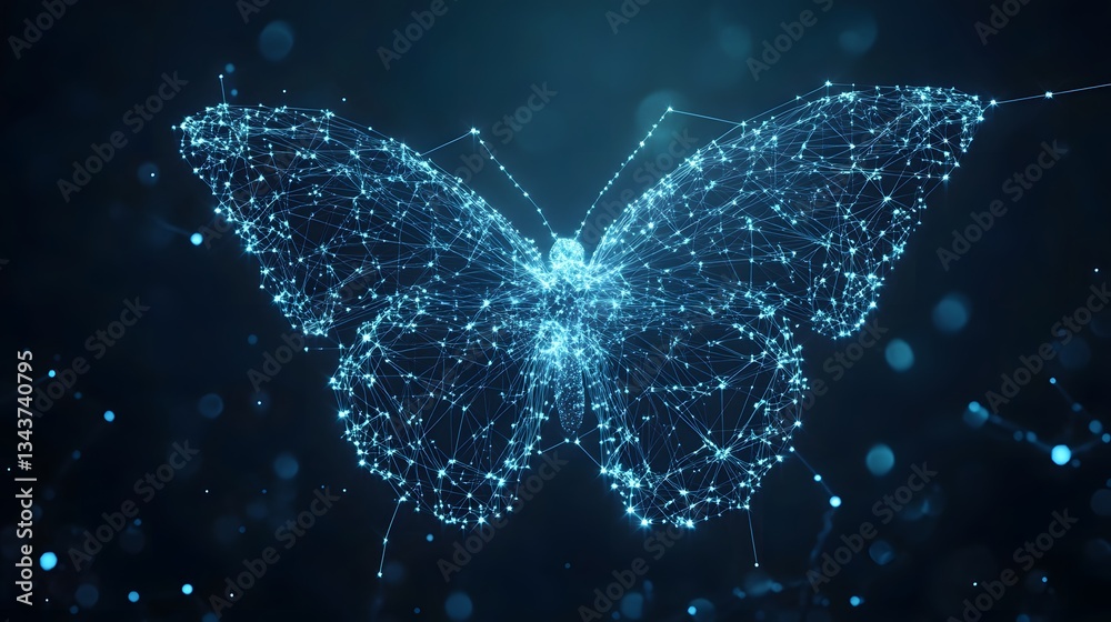 Aufkleber abstract digital butterfly, glowing lines and points forming a beautiful insect against a dark backg