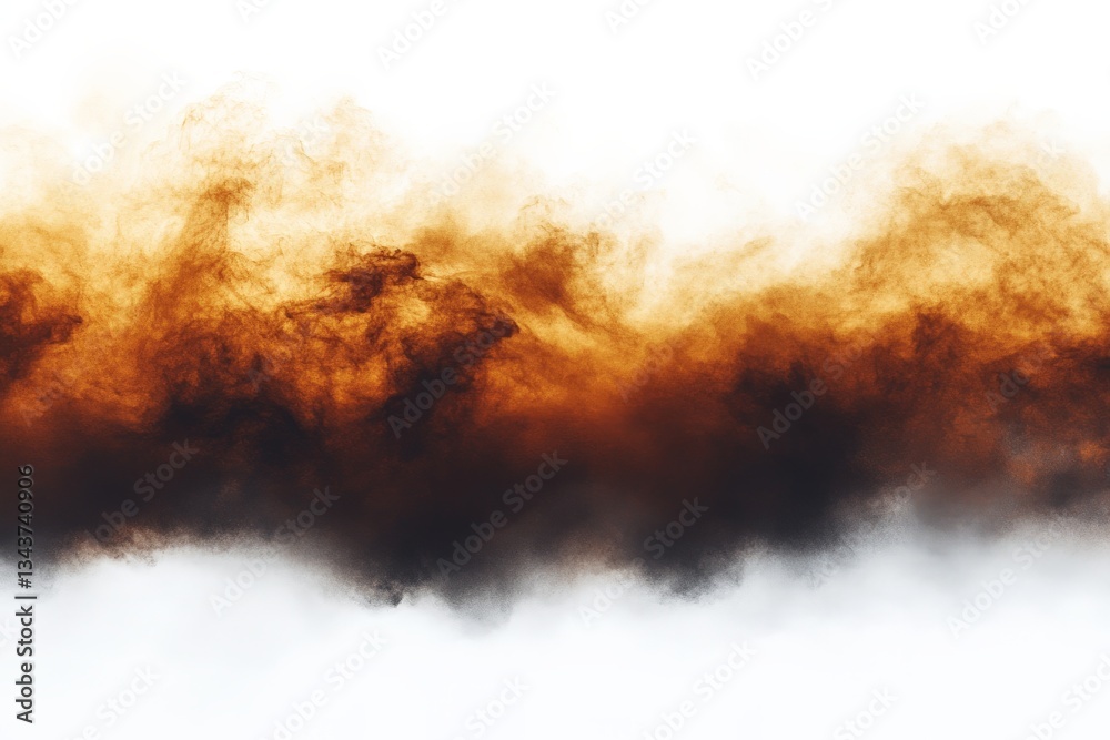 Poster dynamic display of swirling smoke in shades of brown and black against a bright background