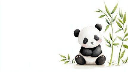 Cute panda character sitting beside bamboo, perfect for children's designs, nursery art, and nature-themed projects.