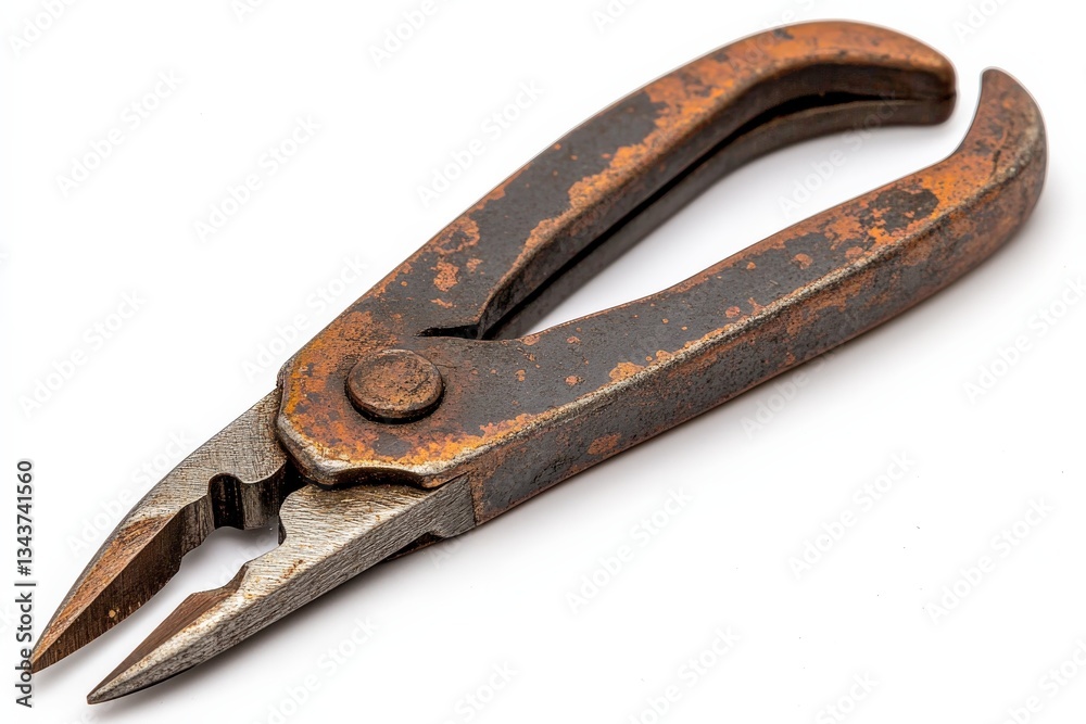Poster Rusty pliers resting on a white background highlight vintage craftsmanship and tool durability