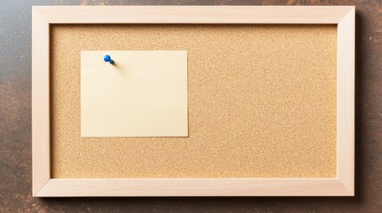 Fototapeta premium Empty Note on Corkboard Beige Sticky Note, Wooden Frame, Top View, Message Board corkboard, sticky note
