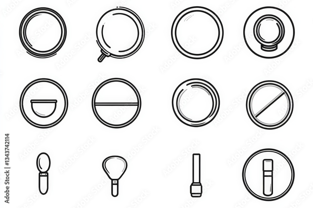 Aufkleber Collection of simple line drawings of various circular objects on a white background