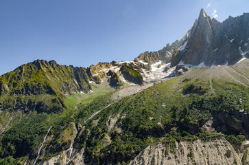 french alps france chamonix village forested mountain slopes in the mont blanc massif area