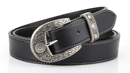 Black Leather Belt with Silver Buckle