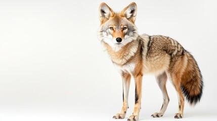 Obraz premium Coyote Portrait Full Body, White Background, Wildlife Photography, Canis latrans Coyote, Wildlife Photography