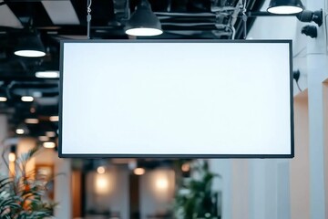 Blank top advertising Led Tv Screen in Restaurant or coffee cafe or Public corridors pathway blurred background for montage mockup design