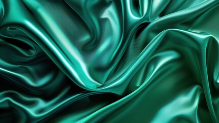 Obraz premium A close-up of luxurious green silk fabric, showcasing its smooth texture and elegant drape, perfect for fashion or interior design applications.
