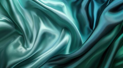 Obraz premium A close-up of flowing, textured fabric in shades of teal and aqua, showcasing a smooth, glossy surface with intricate folds and ripples.