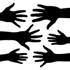 Obraz premium Hands silhouette reaching towards each other. Hand silhouette vector Illustration