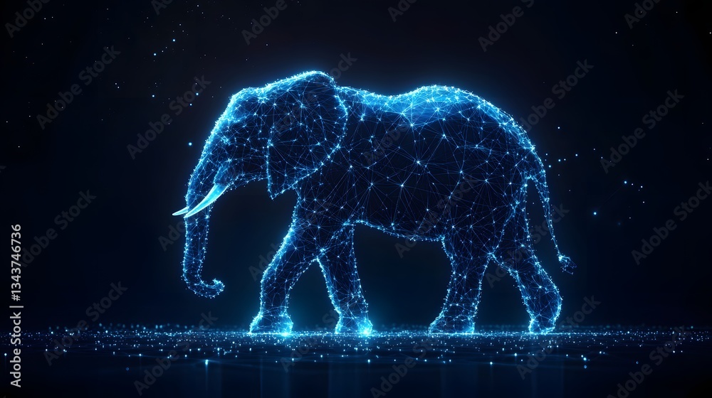 Aufkleber A digital rendering of an elephant, composed of interconnected nodes of light, evokes a sense of serenity and wonder. Animal star constellation. Sky zodiac horoscope background style
