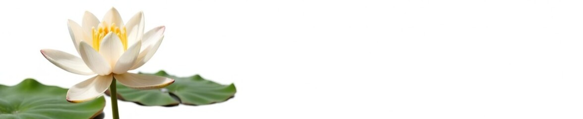 Single lily flower isolated against a plain white background, greenery, water lily, flowers