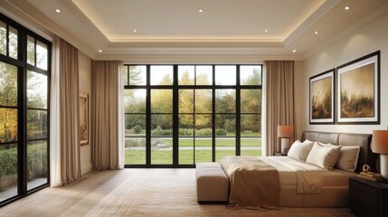 Modern Bedroom with Large Windows and Natural Light Passages