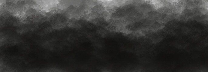 Rough black gradient grey smoke clouds dark grunge textured wide horizontal background design