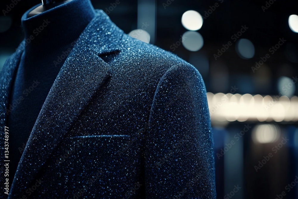 Aufkleber sparkling dark blazer displayed on a mannequin at an upscale fashion event in a modern venue
