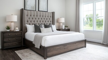 Modern Elegant Bedroom with Stylish Bed and Large Windows