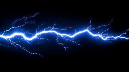 A brilliant blue streak of intense electrical lightning flashes