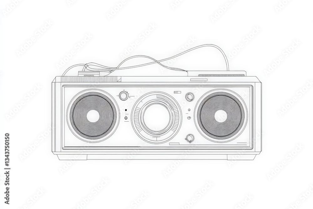 Poster Classic portable stereo system design displayed on a clean white background showcasing its retro elements