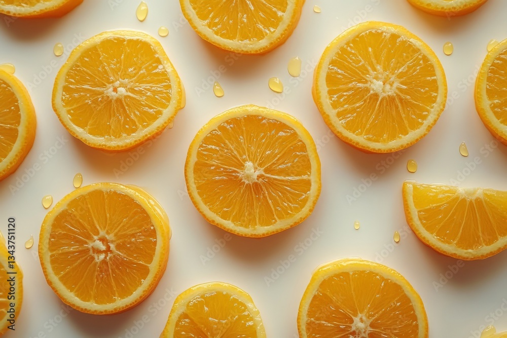 Poster freshly sliced lemons arranged in an artistic display on a light background during a bright, sunny d