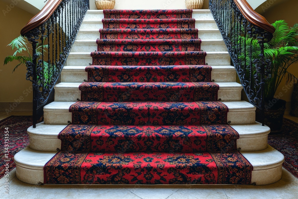 Aufkleber elegant staircase with ornate carpet leading to upper level in a beautifully designed building