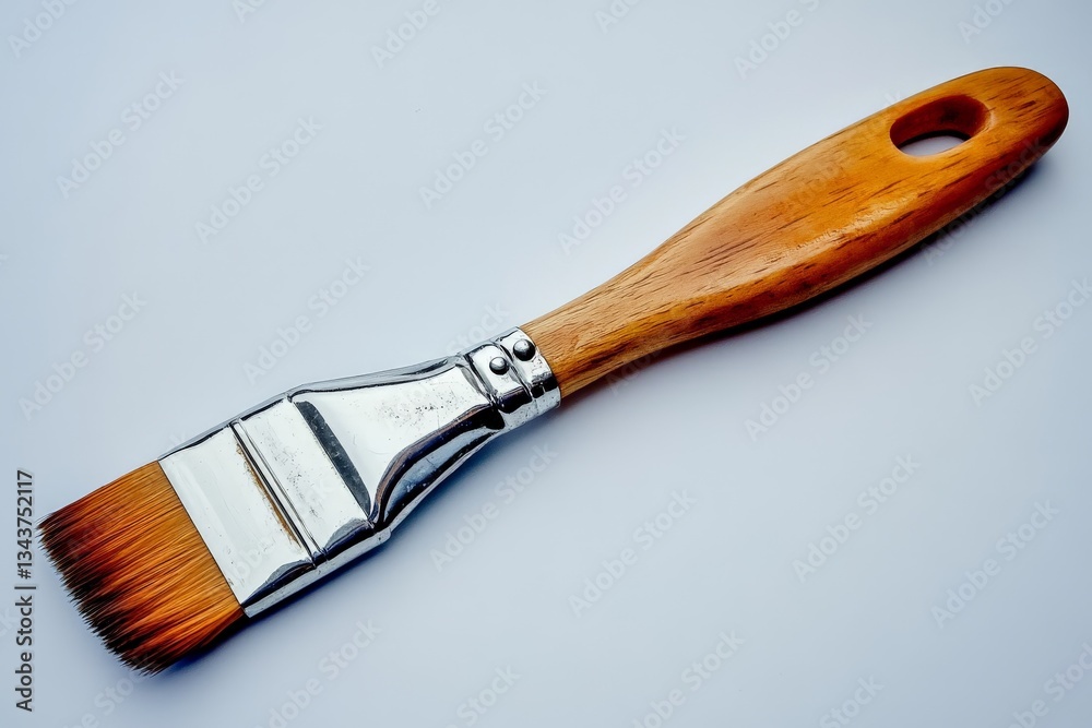 Poster paint brush with wooden handle and flat bristles for art and craft projects