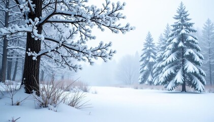 Snowy forest branches isolated on white background, snowy forest branches, branch details, snowy landscape