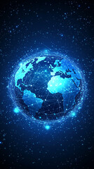 Fototapeta premium a glowing blue digital earth is covered in connected network points and lines over a starry space backdrop 