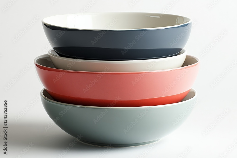 Fototapete stack of colorful ceramic bowls in various sizes on a plain backdrop
