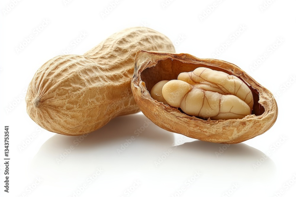 Aufkleber Nuts in their natural state on a white background showcasing the texture and details of the shell and kernels