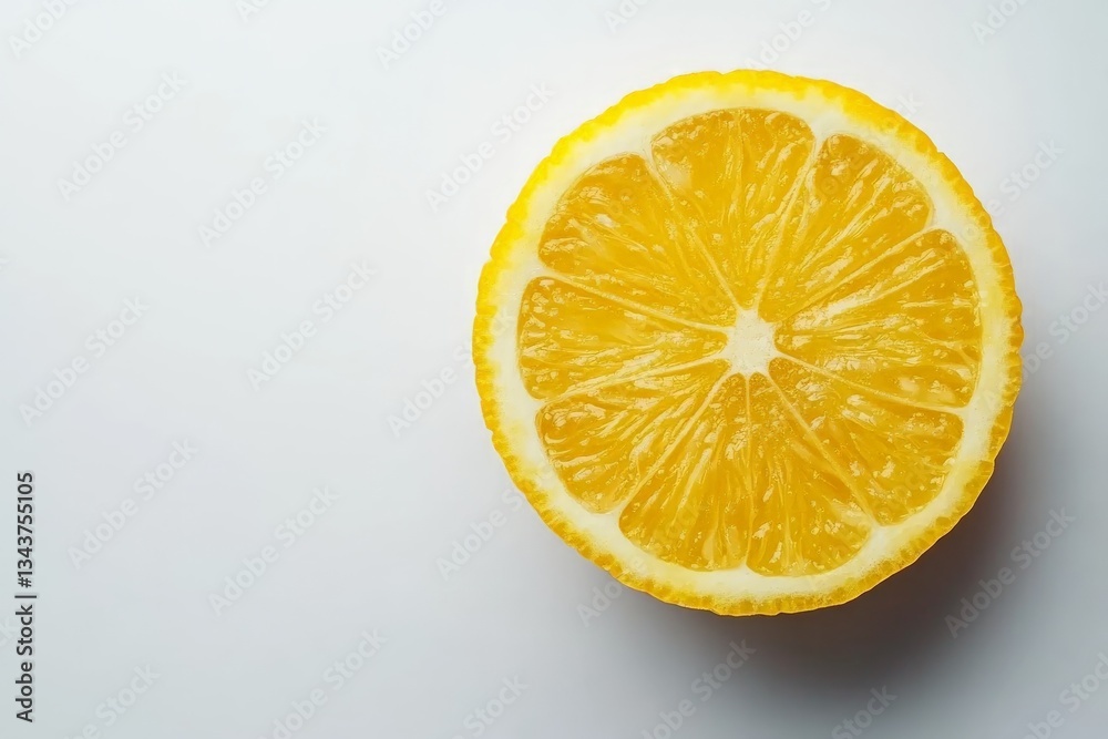 Poster sliced lemon showcasing vibrant yellow color and juicy segments on plain background