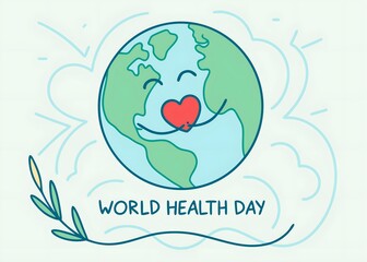 World Health Day April 7 – watercolor style illustration of earth Holding a Heart in Hands
