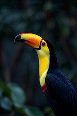 Fototapeta premium brightly colored bird with a black beak and yellow and red beak